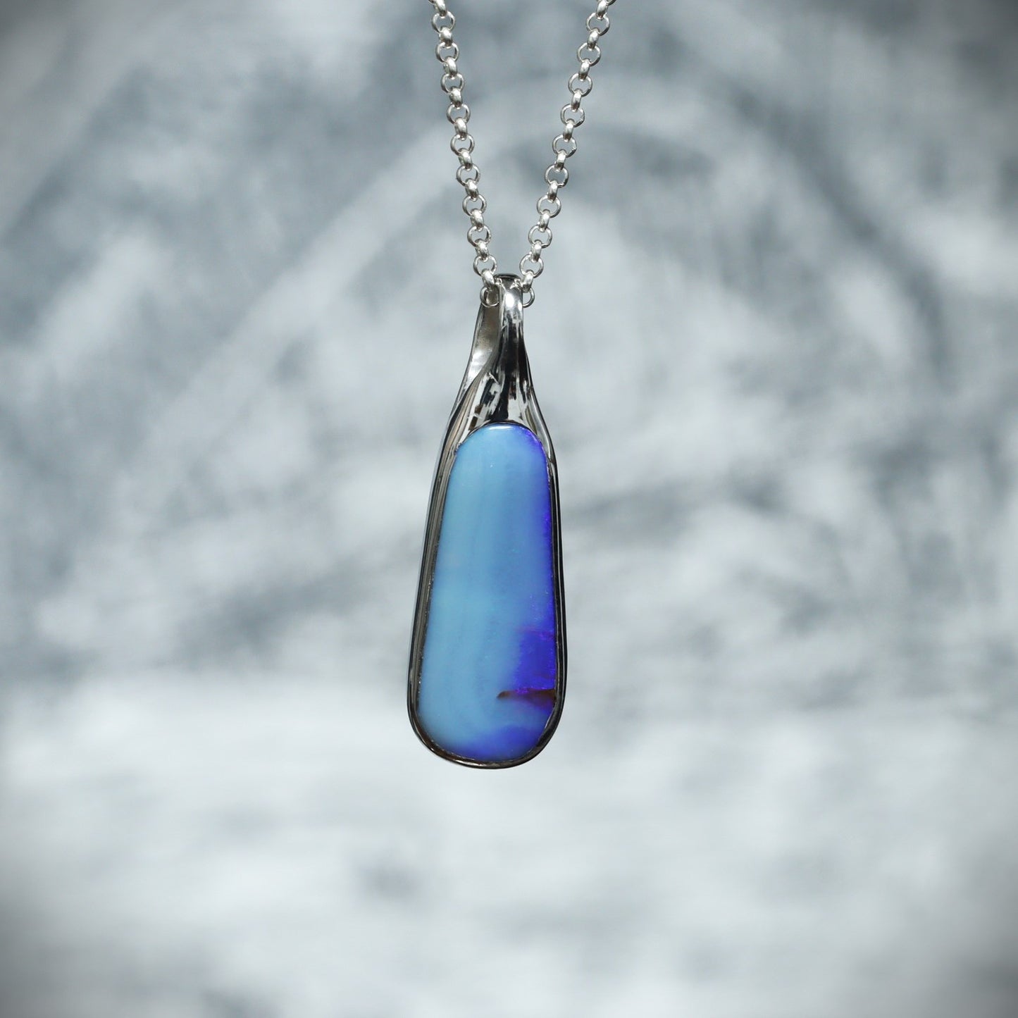 Australian Boulder solid opal in sterling silver pendant  