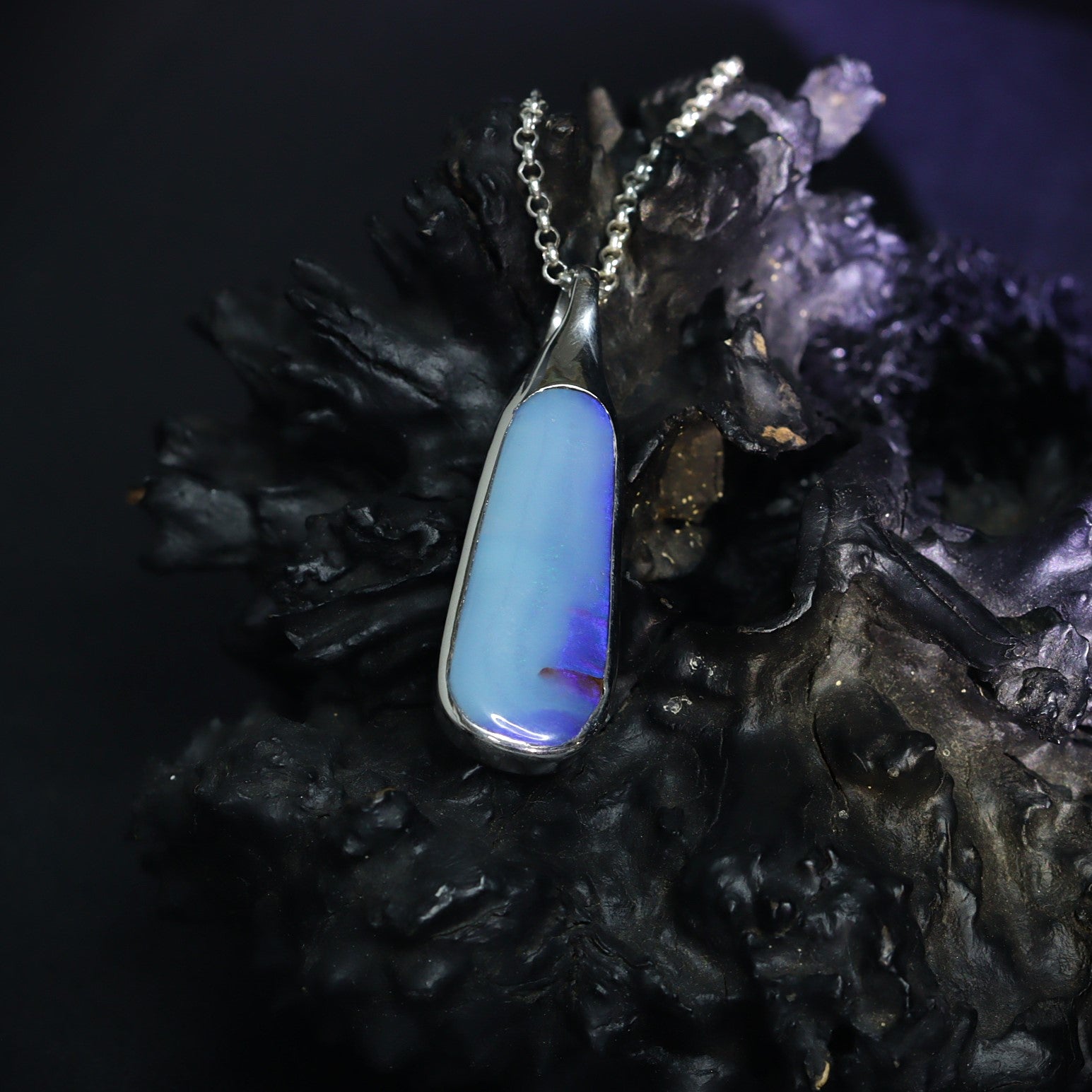 Australian Boulder solid opal in sterling silver pendant  