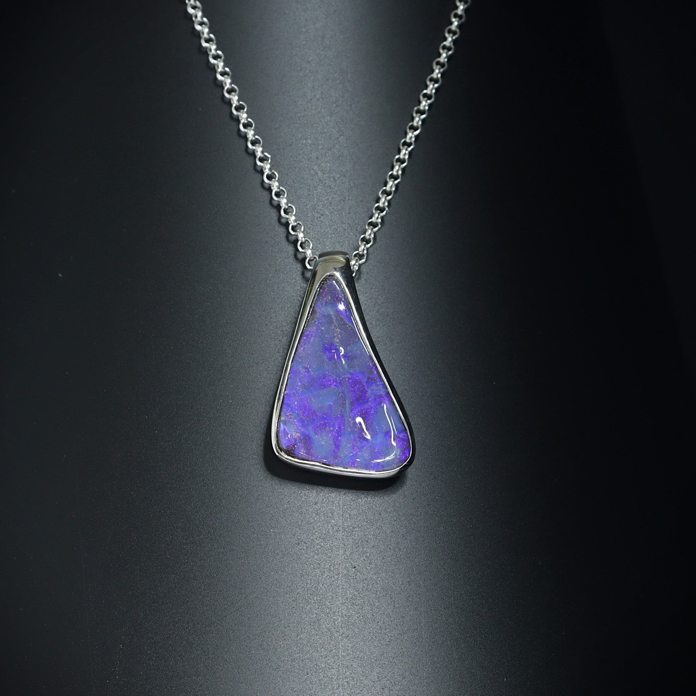 Australian Boulder opal set in sterling silver pendant 