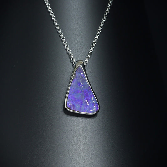 Australian Boulder opal set in sterling silver pendant 