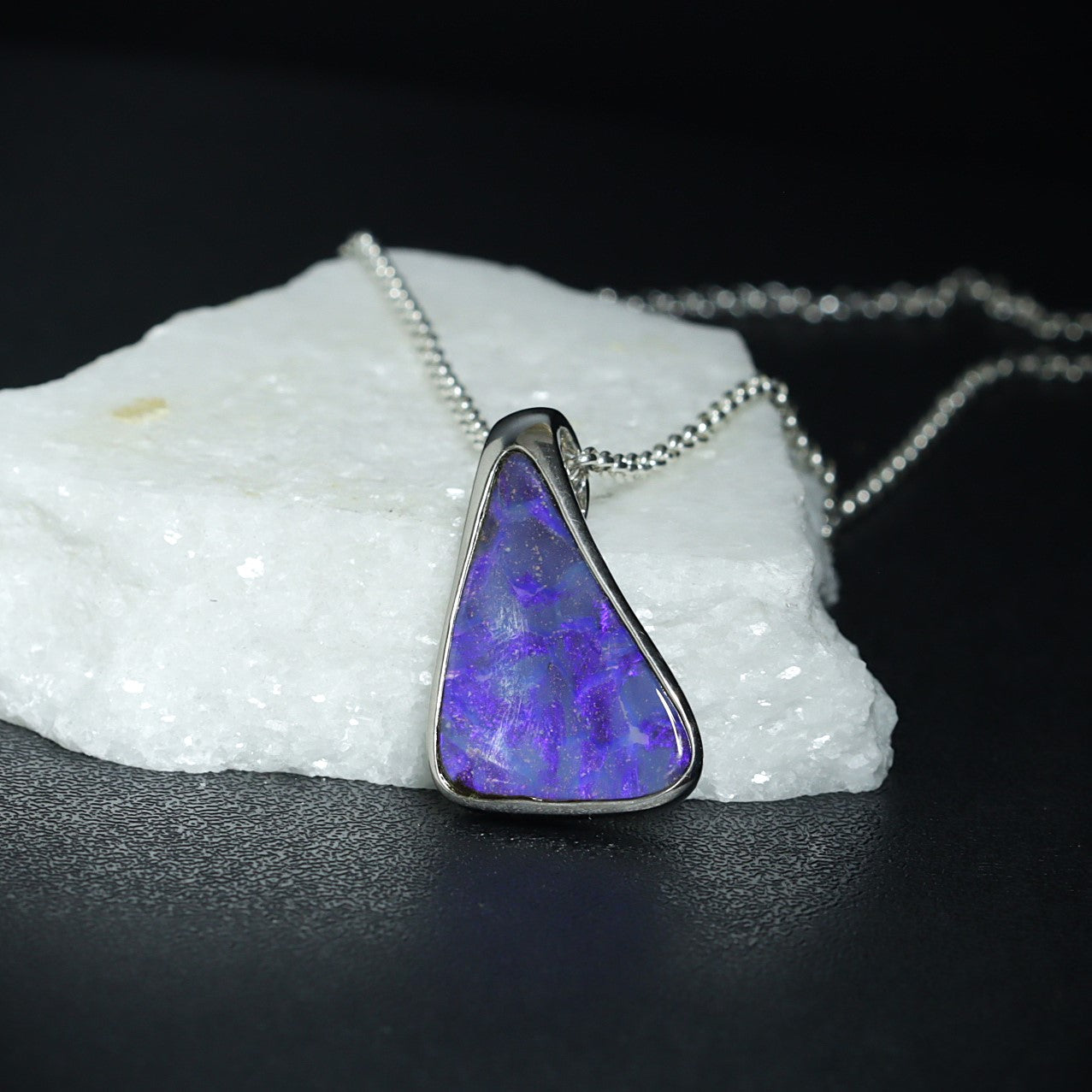Australian Boulder opal set in sterling silver pendant 