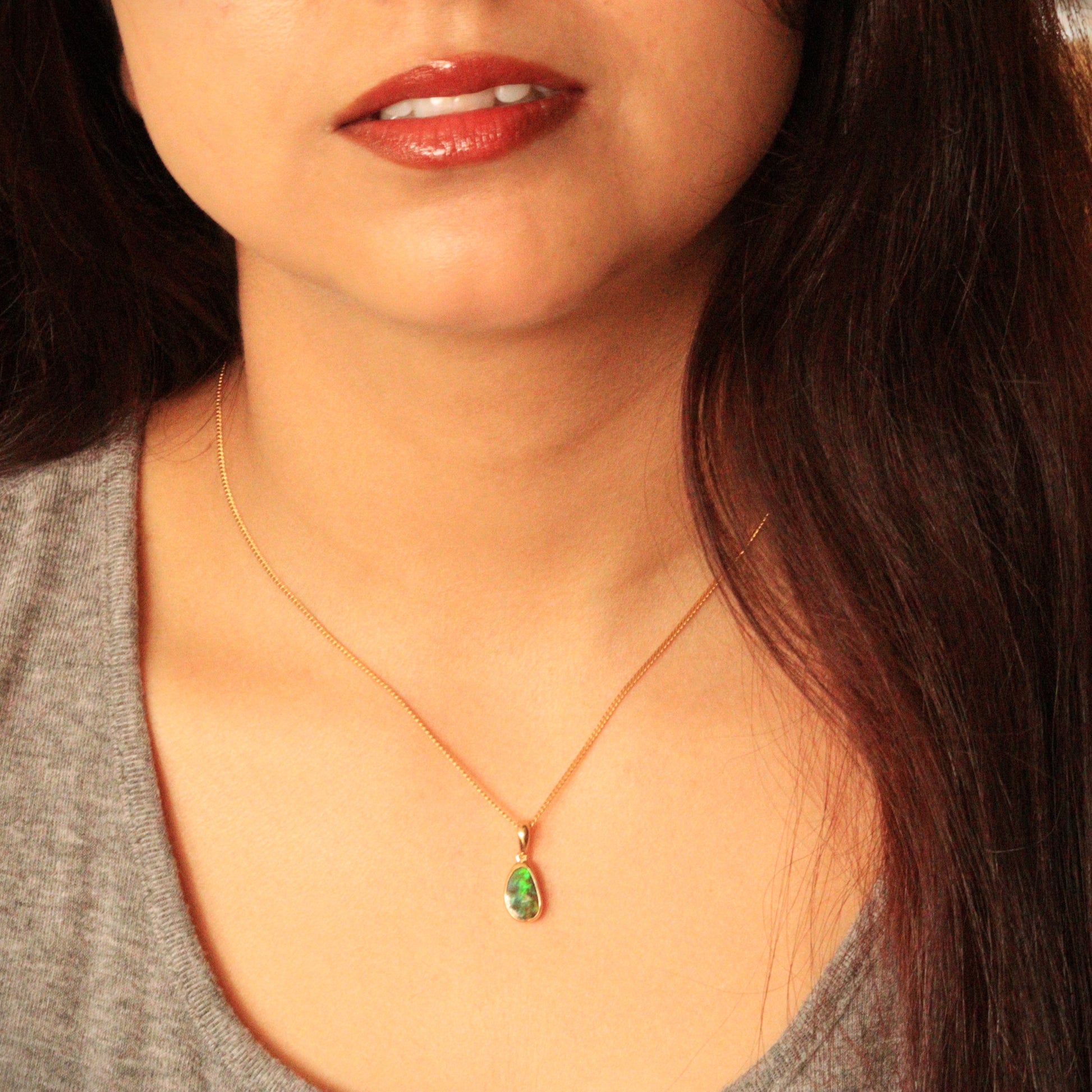 Australian Boulder Opal 18K Gold Pendant