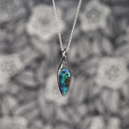 Australian Boulder opal sterling silver pendant 