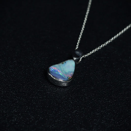 Boulder Opal Pendant – Sterling Silver, 8.21ct, Blue with Red Stripe