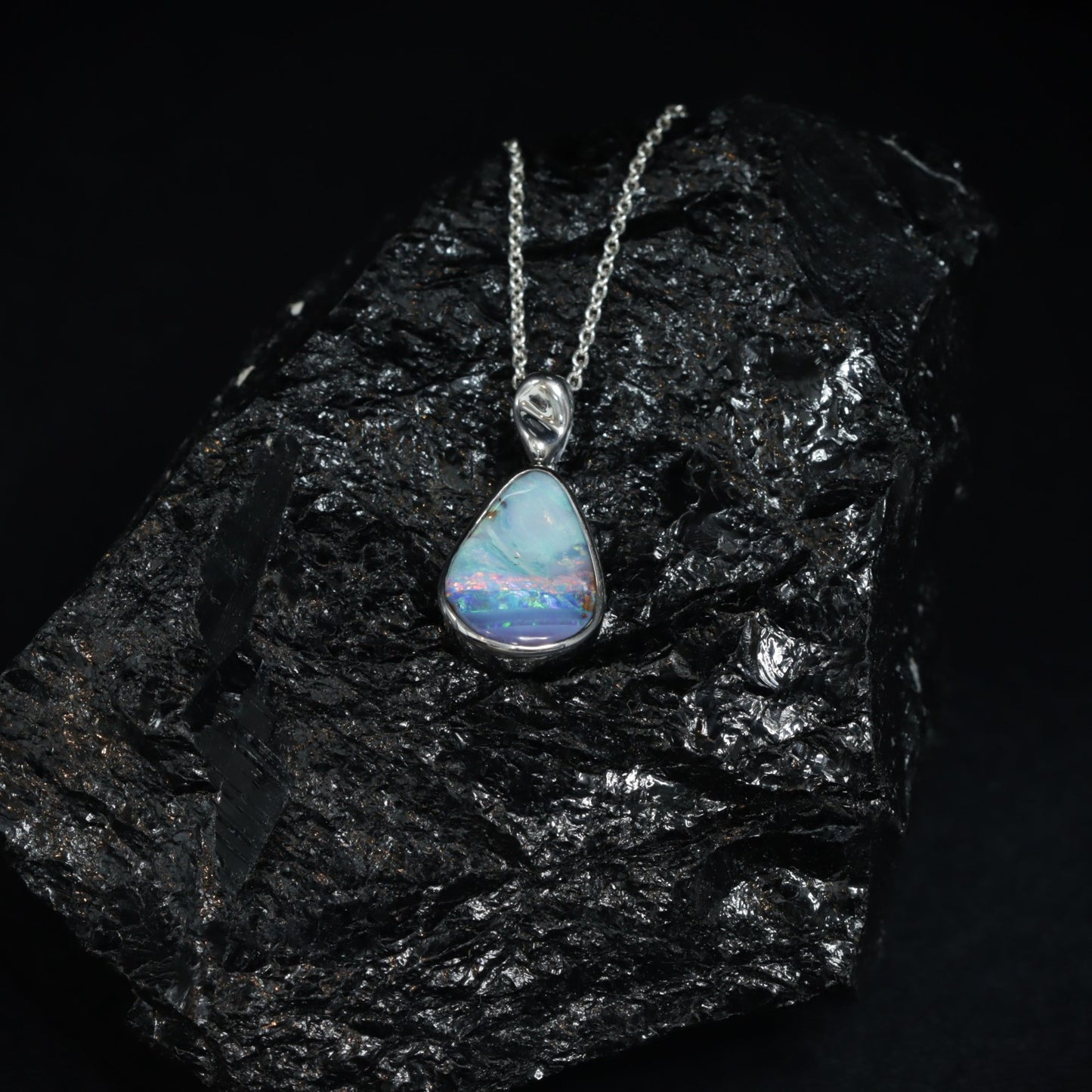 Boulder Opal Pendant – Sterling Silver, 8.21ct, Blue with Red Stripe