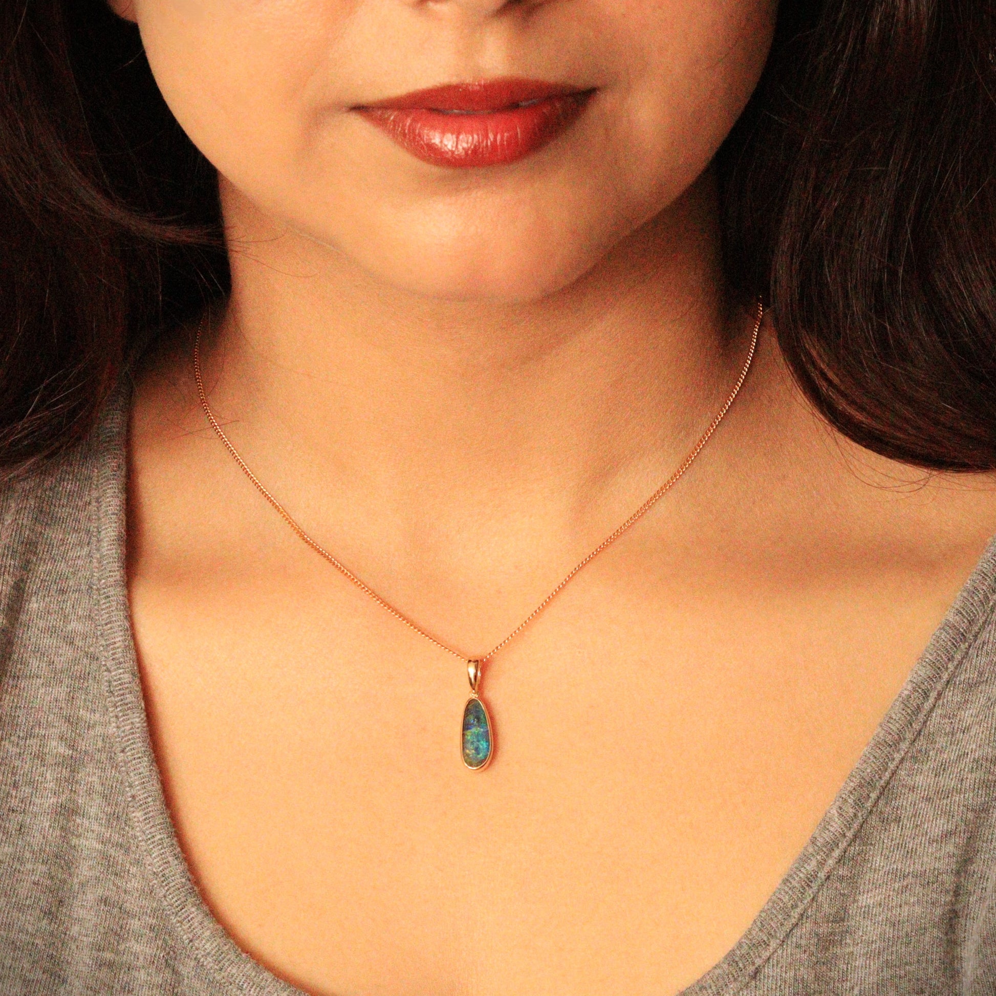 Australian Boulder Opal 18K Gold Pendant
