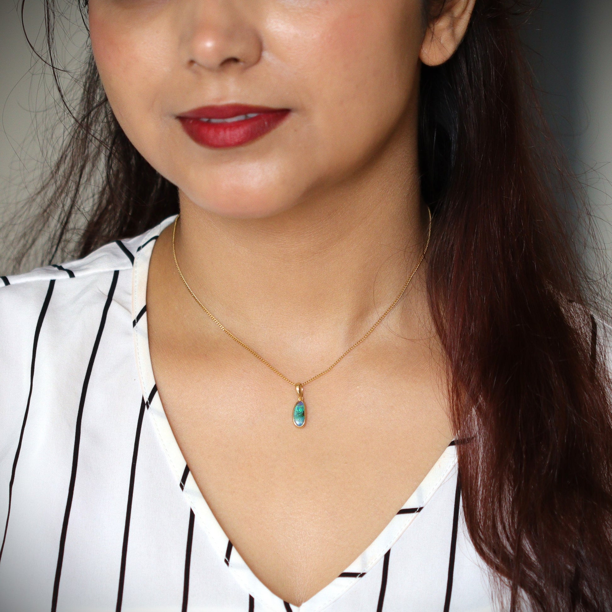 Australian Boulder Opal 18K Gold Pendant