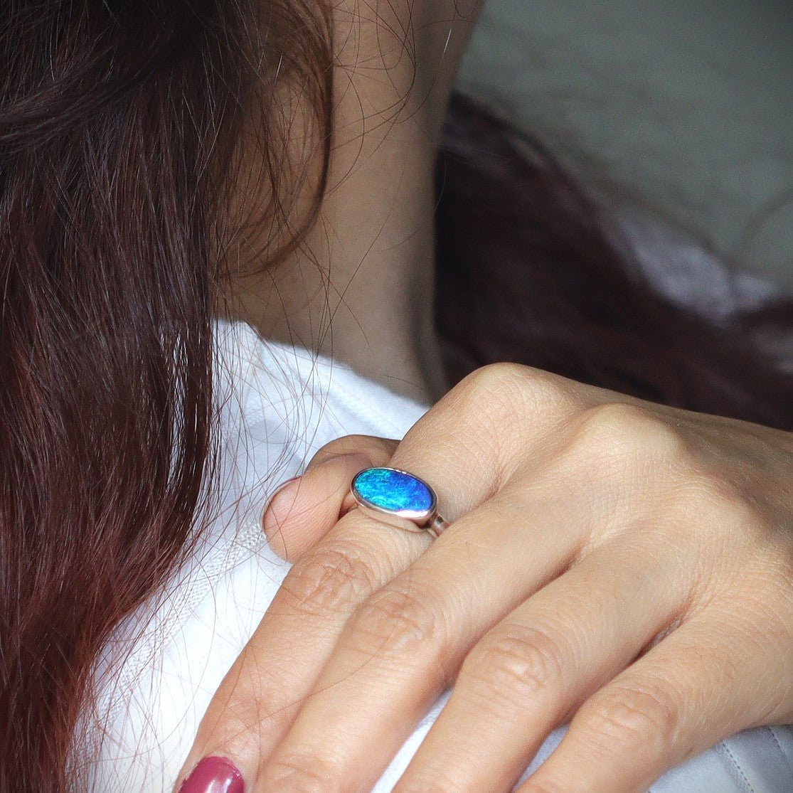 Australian Boulder opal in sterling silver ring 
