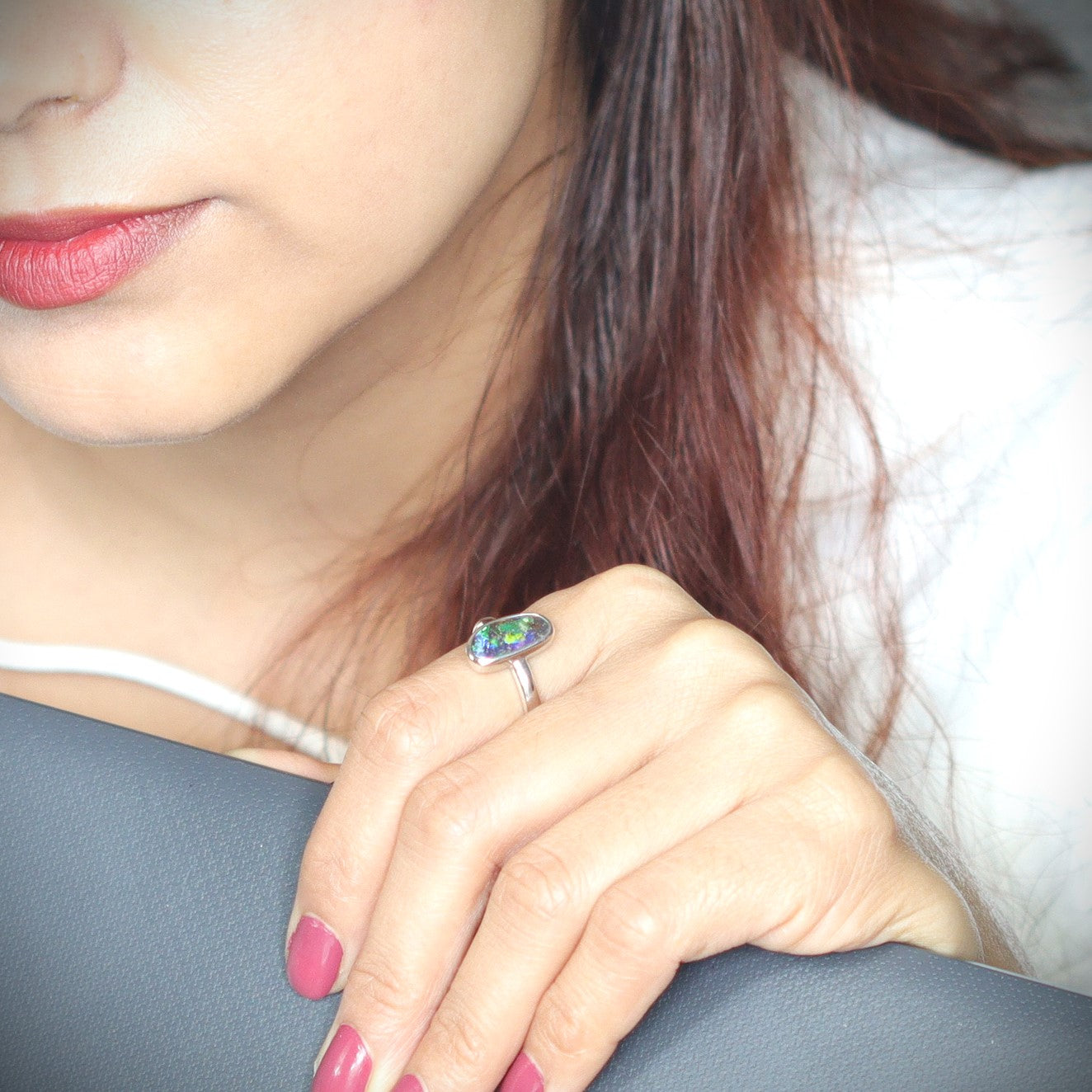Australian Boulder opal in sterling silver ring