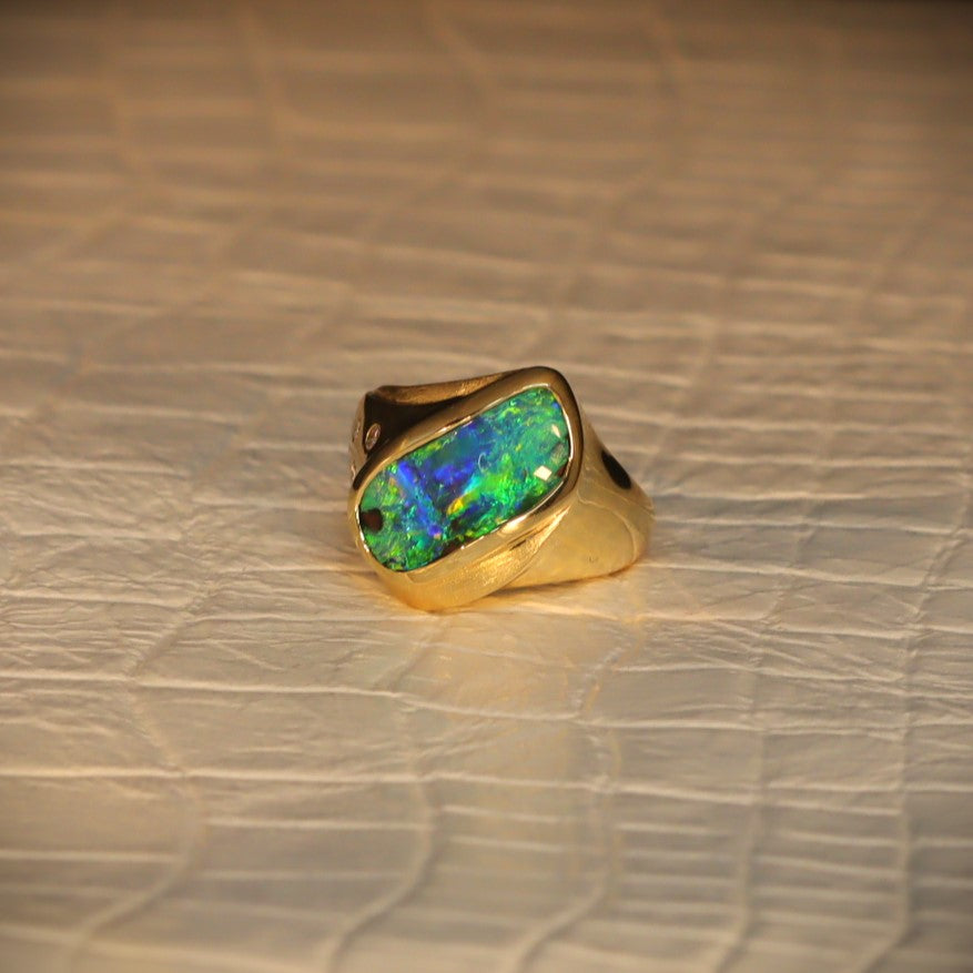 Australian Boulder Opal 18K Gold Ring 5005