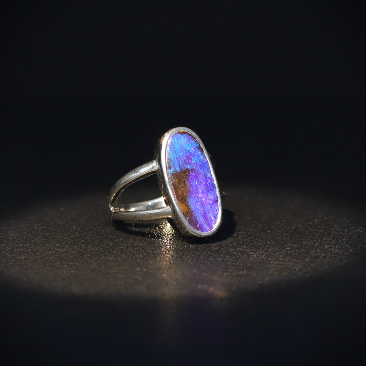 Australian Boulder opal in Sterling Silver Ring