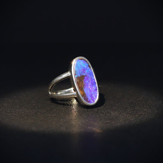Australian Boulder opal in Sterling Silver Ring