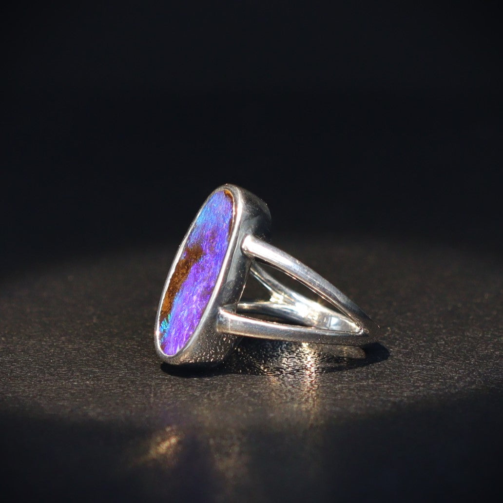 Australian Boulder opal in Sterling Silver Ring