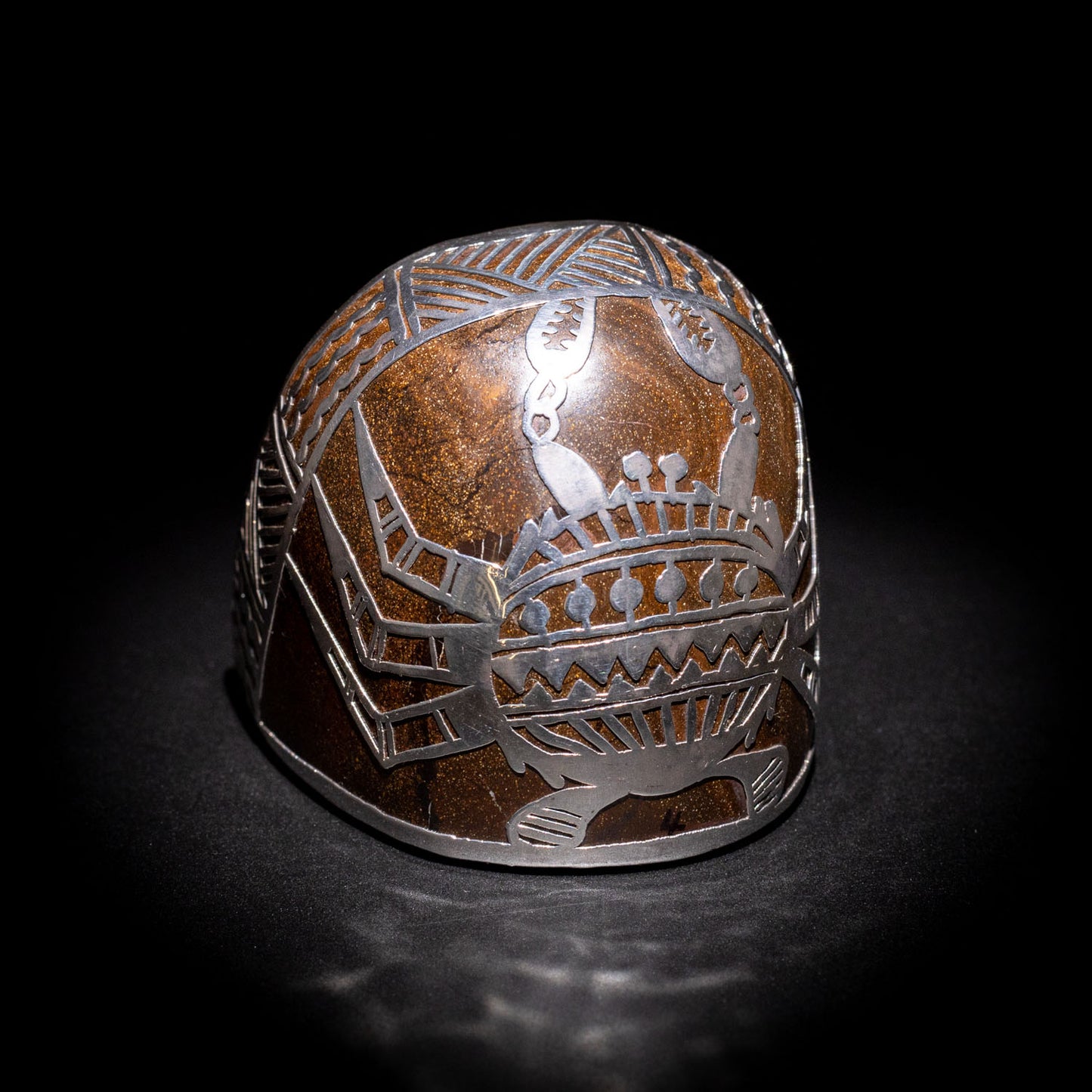 Australian Boulder opal specimen in pure silver art