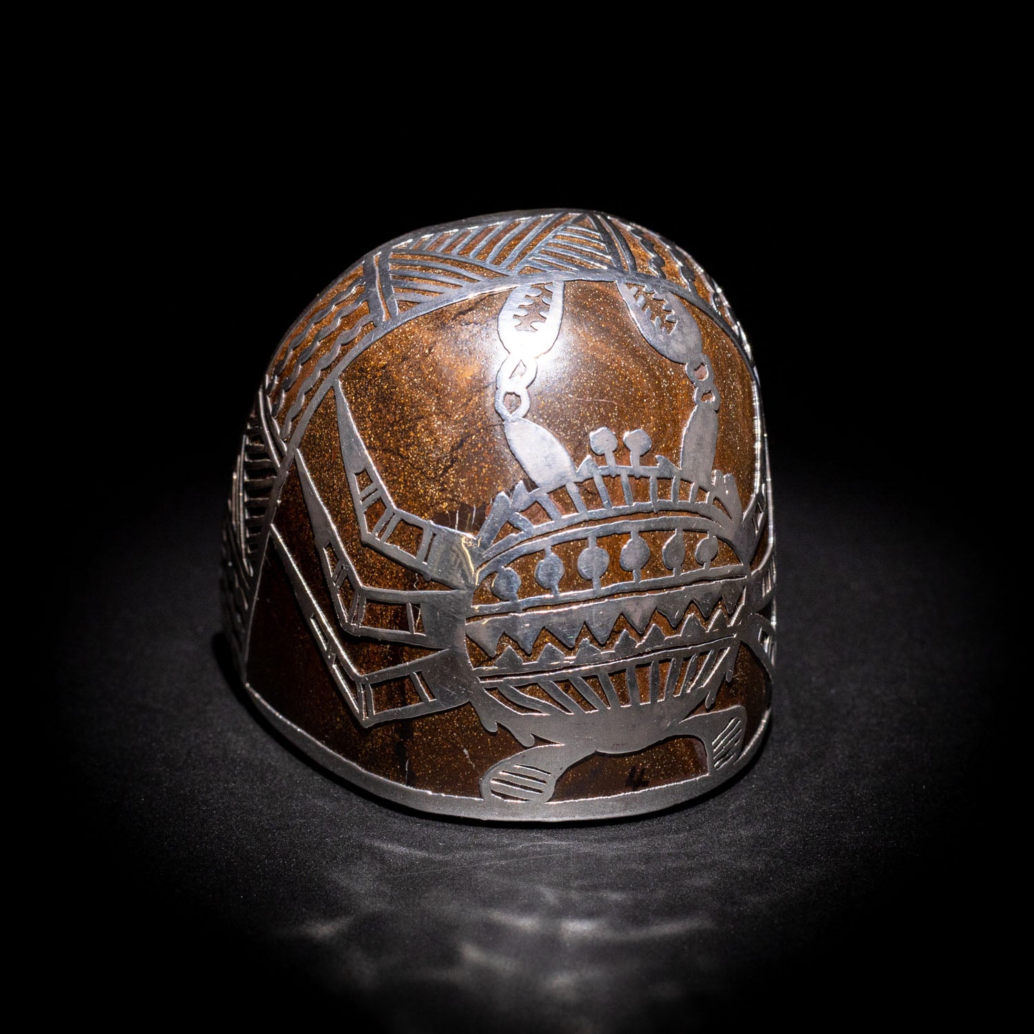 Australian Boulder opal specimen in pure silver art