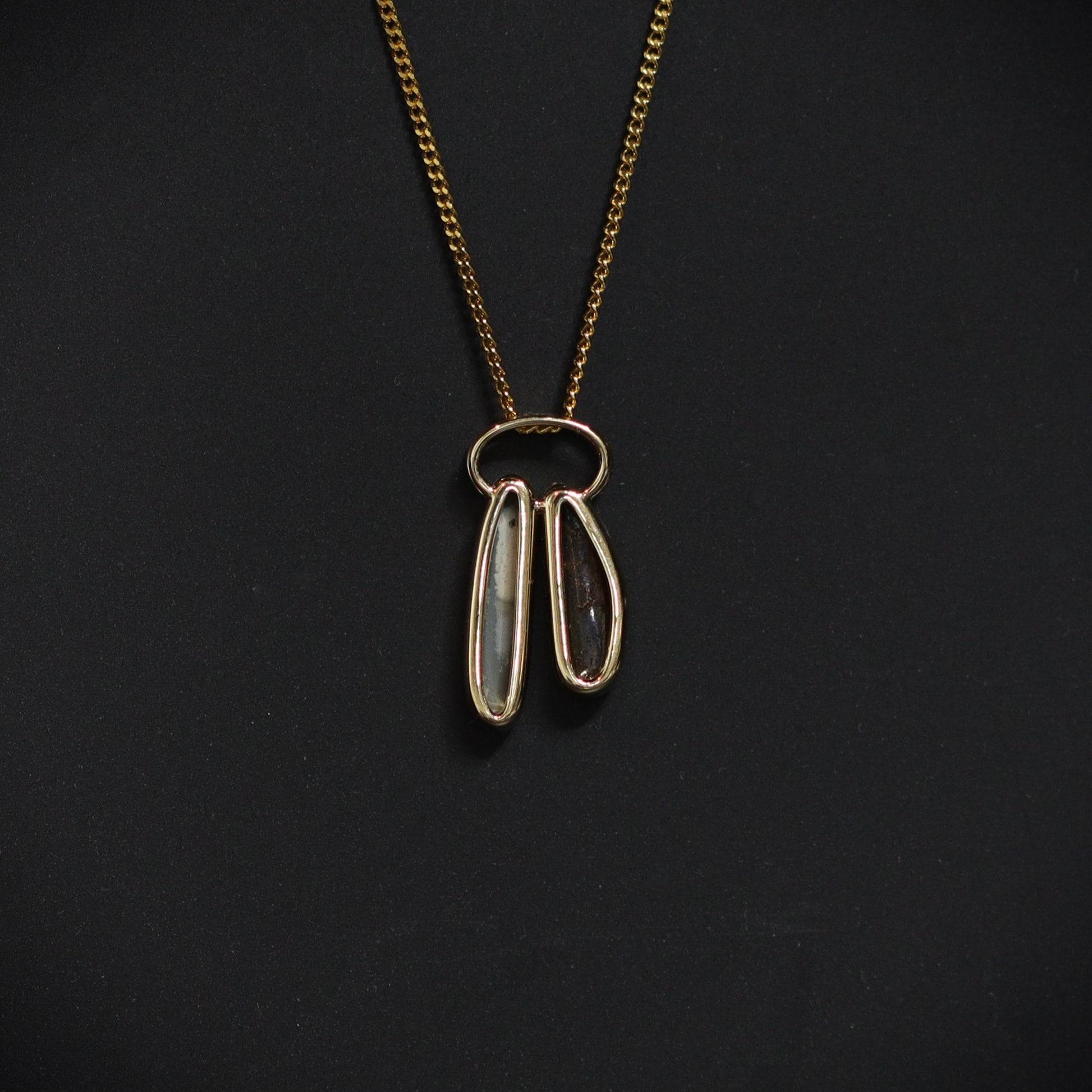 Australian Boulder and Black opal set in 18 K gold pendant