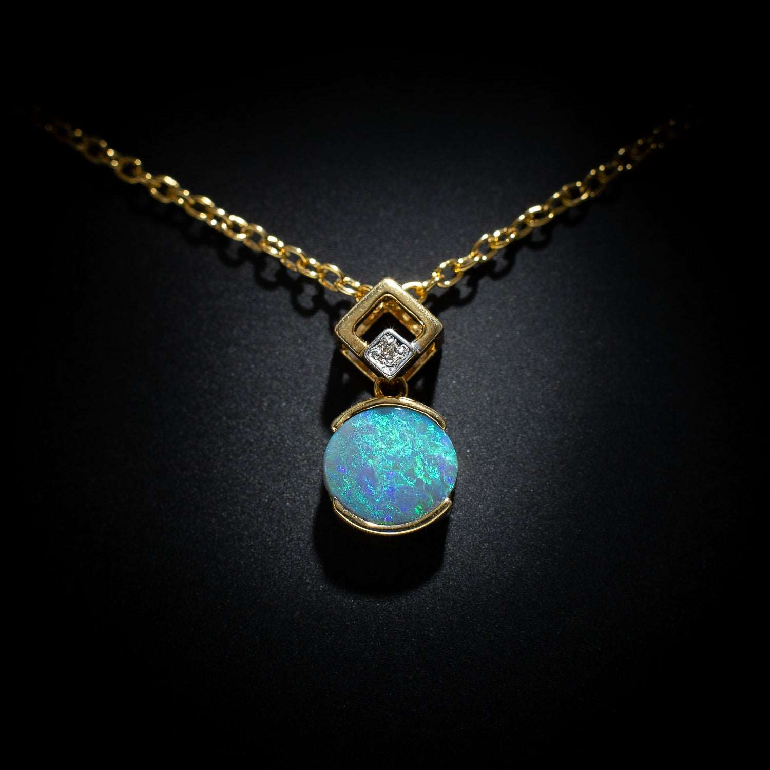 Australian Black Opal crystal 18 karat gold pendant 