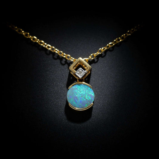 Australian Black Opal crystal 18 karat gold pendant 