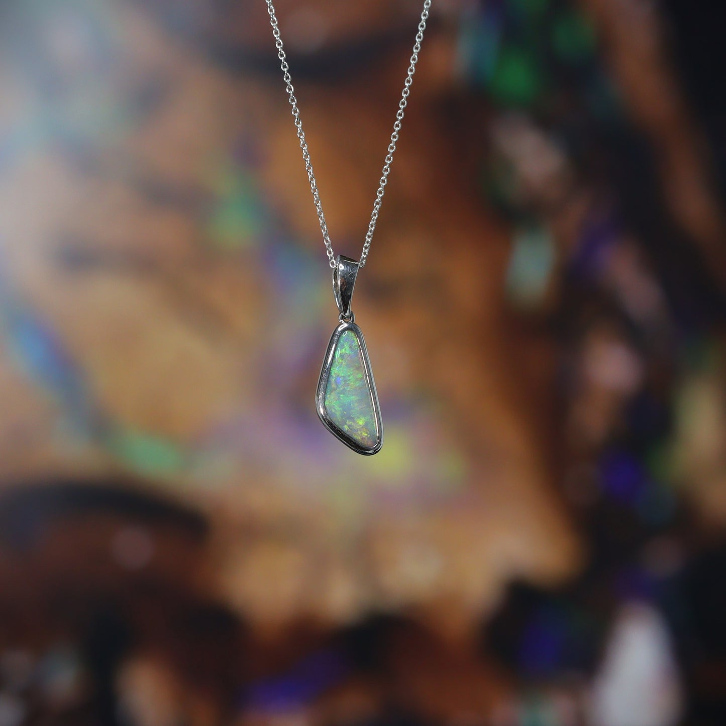 Black Opal Pendant – Sterling Silver, 17×8mm, Light Body, Bright Green Flash
