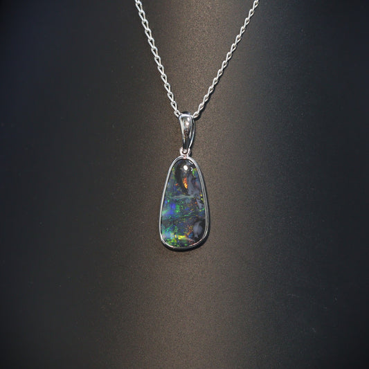 Australian Black Opal sterling silver pendant