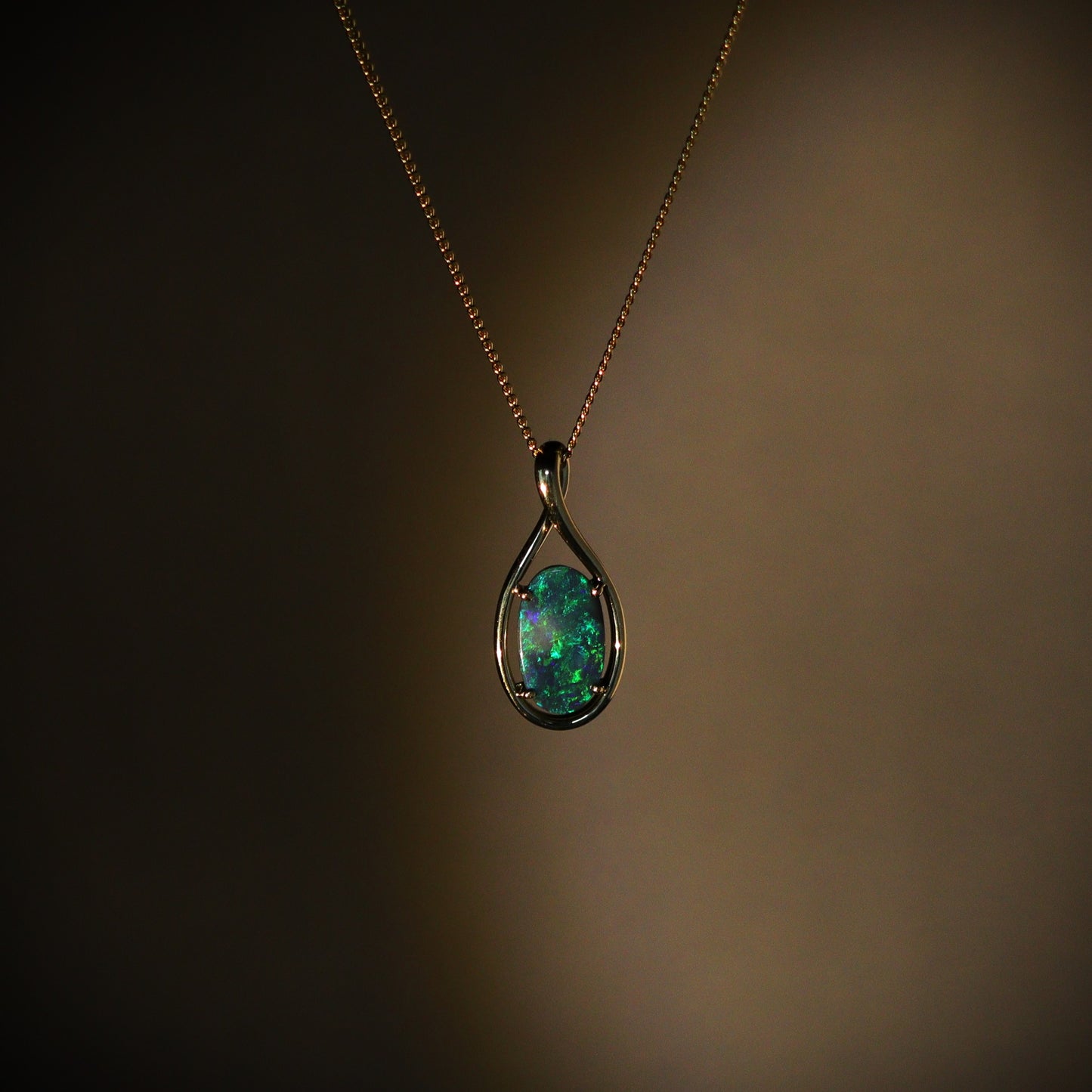 Australian Black opal set in 18 K gold pendant