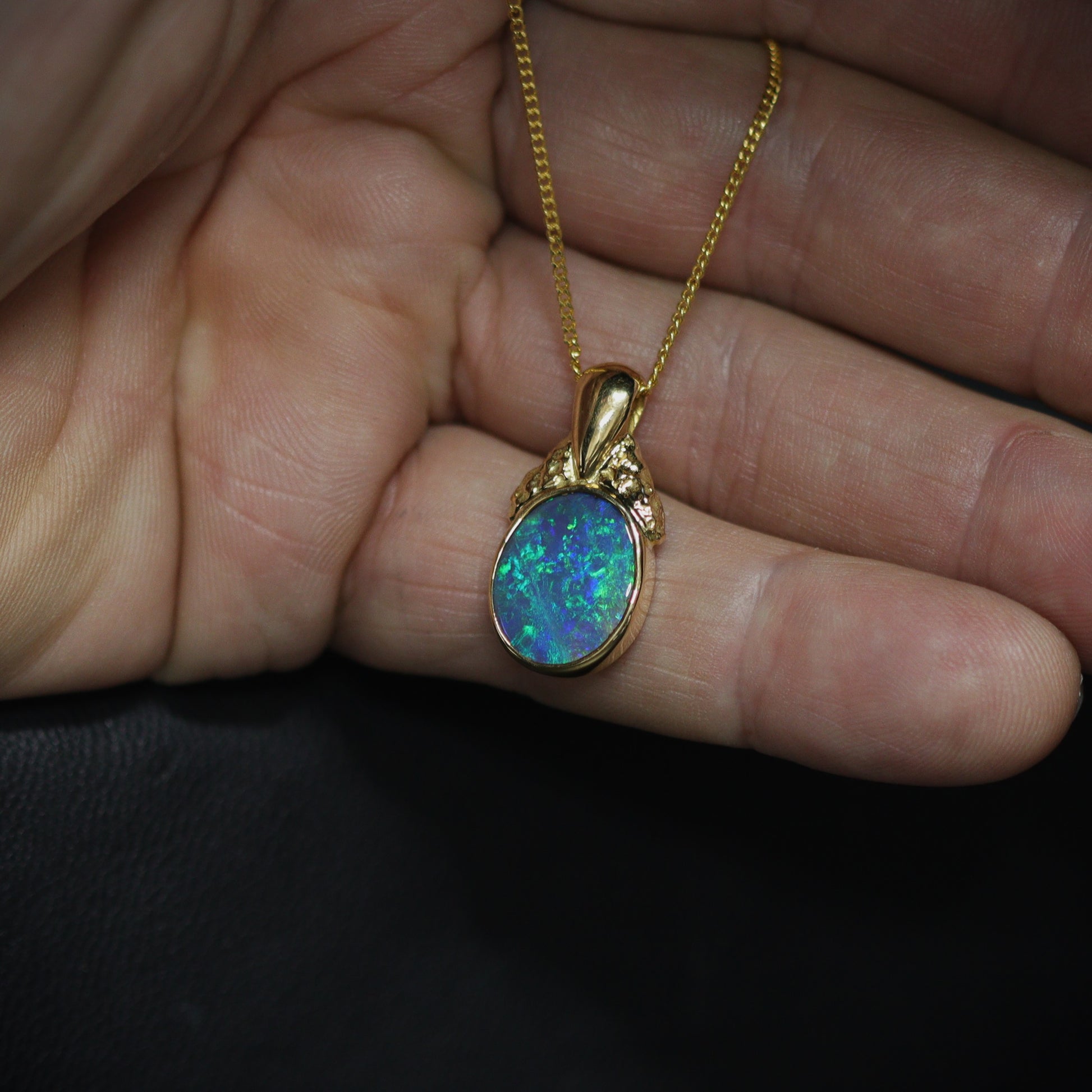 Australian Black Opal 18Kt Gold pendant 