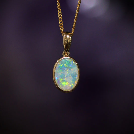 Australian Black Opal Crystal 18kt Gold Pendant 2091