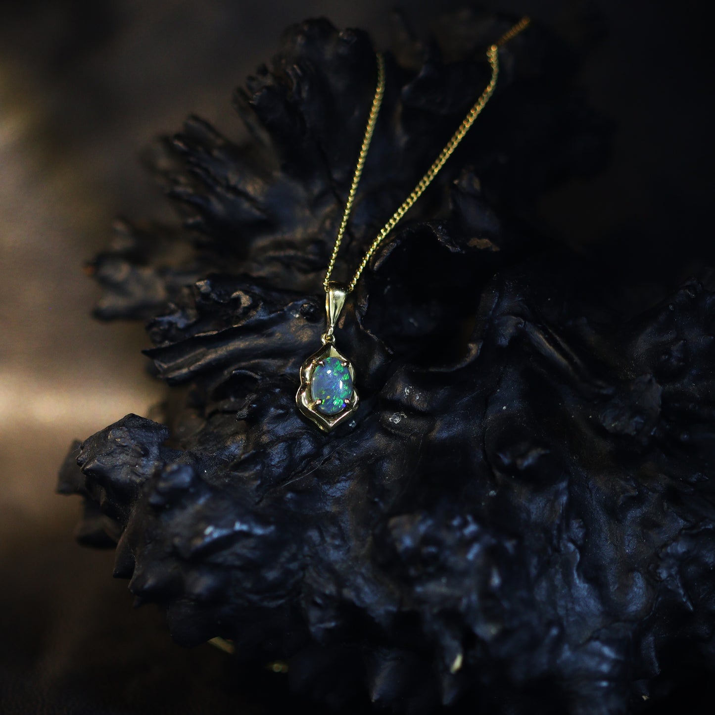 Australian Black Opal 18 karat gold pendant 
