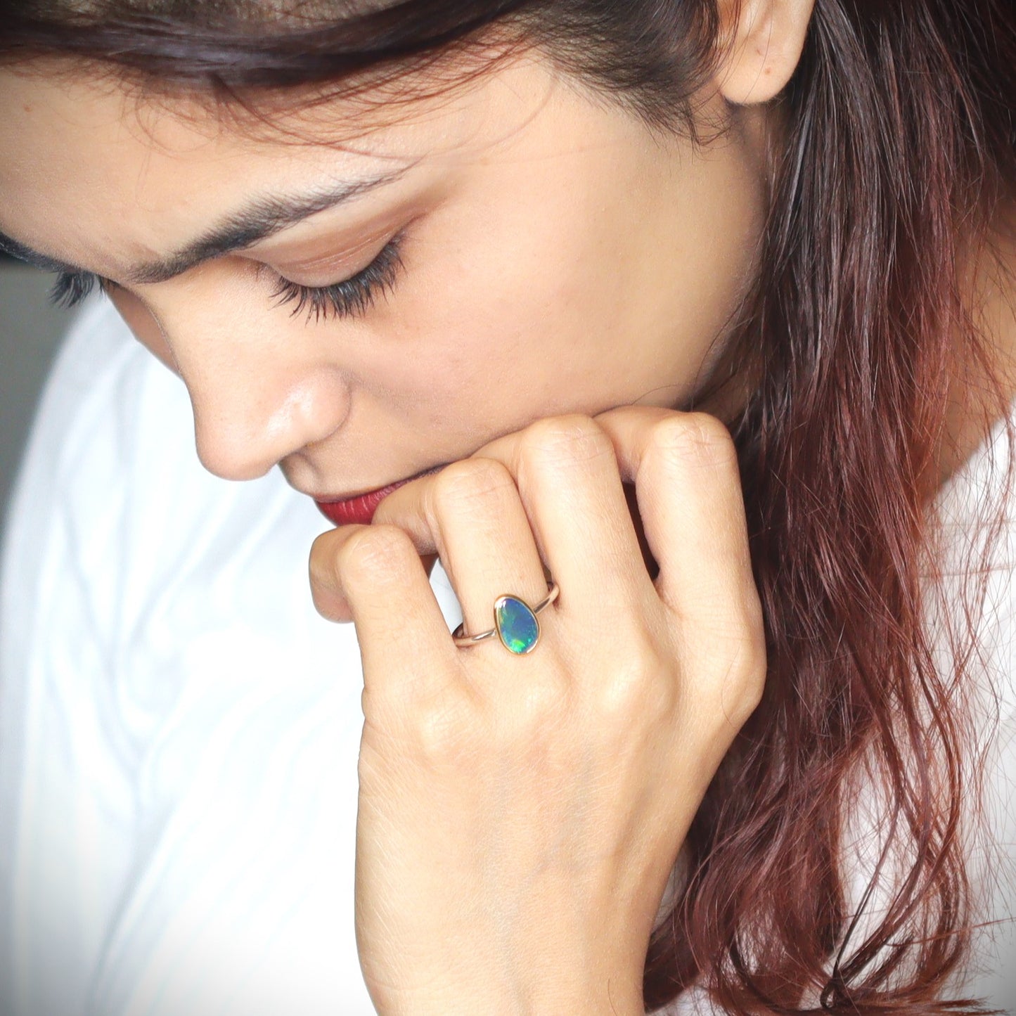 Australian Black Opal in 18 karat Gold and Sterling Silver ring 