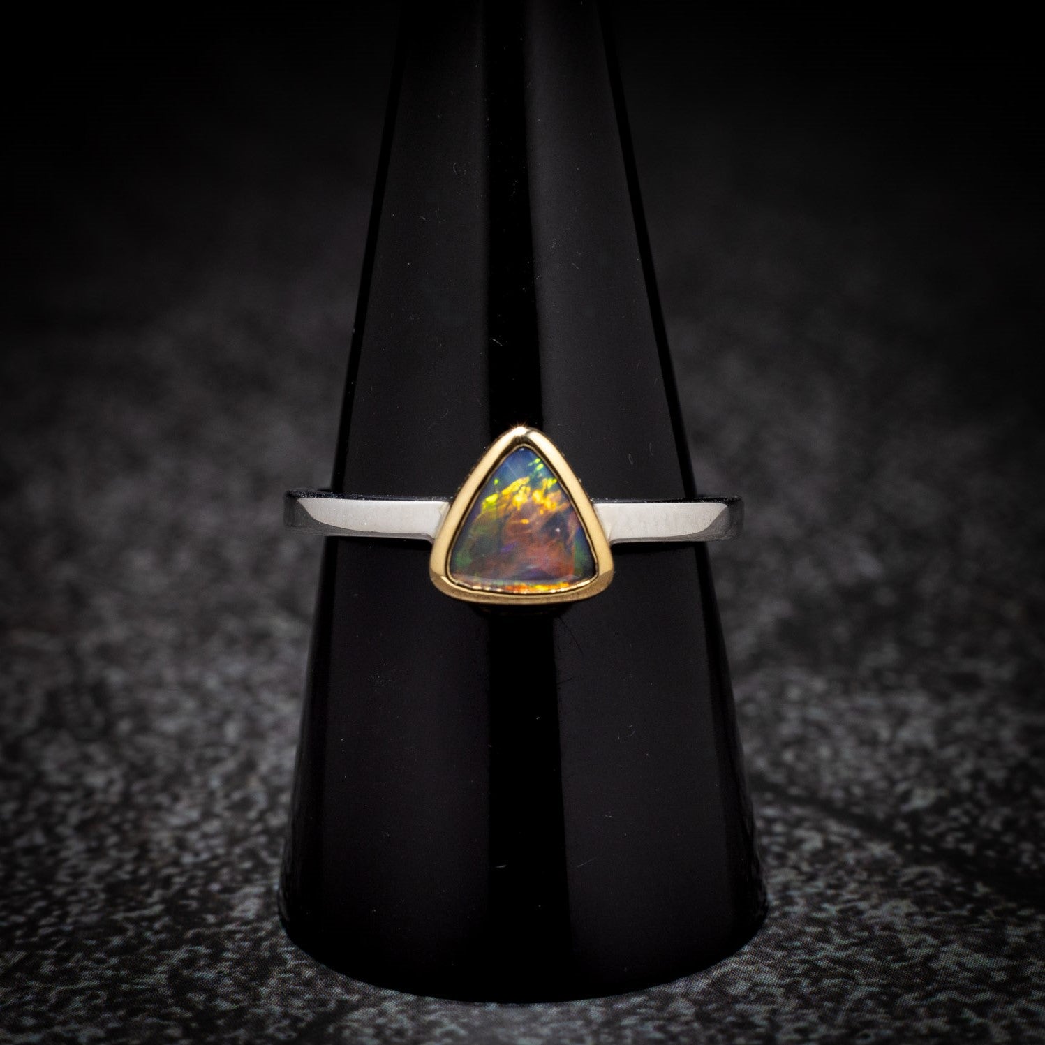 Australian Black Opal in 18 karat Gold and Silver Ring