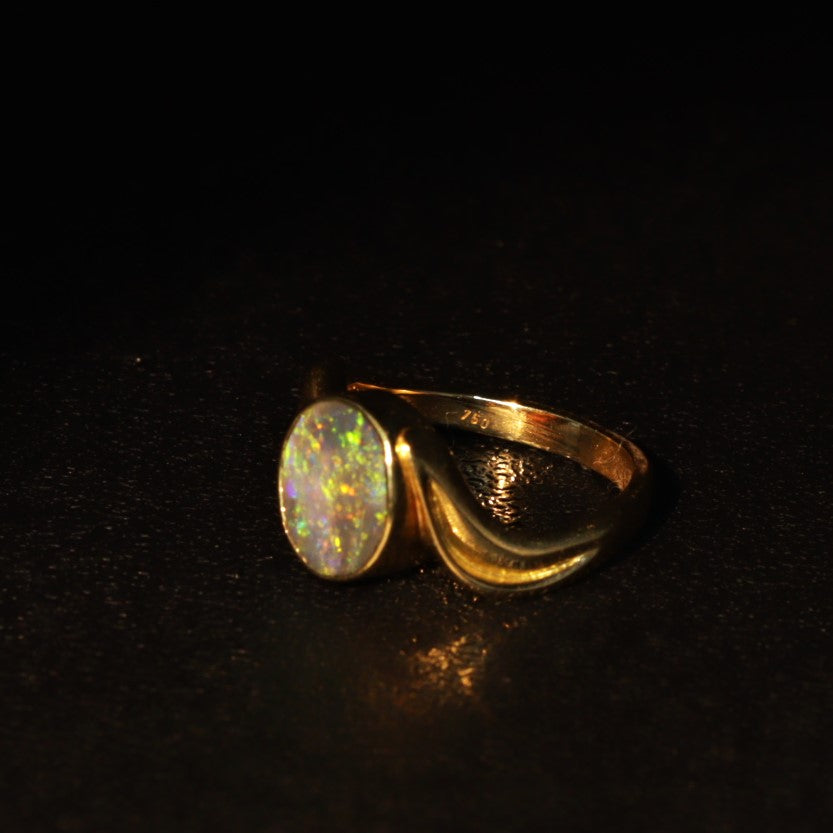 Australian Black Opal 18 karat gold ring 
