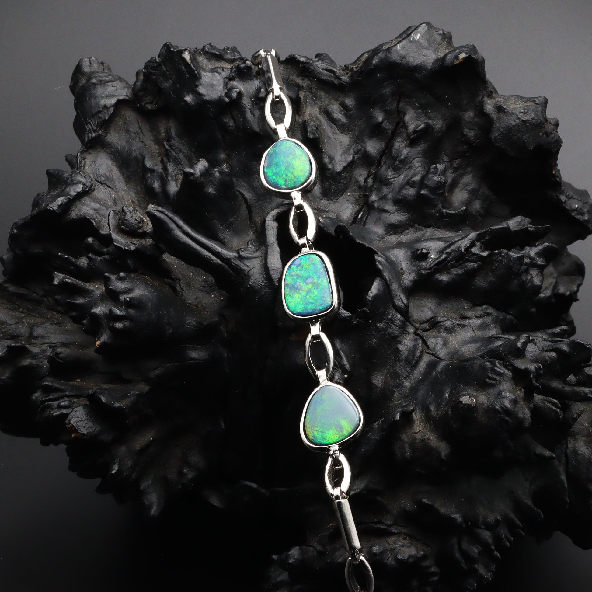 Australian Opal Doublet Silver Bracelet 