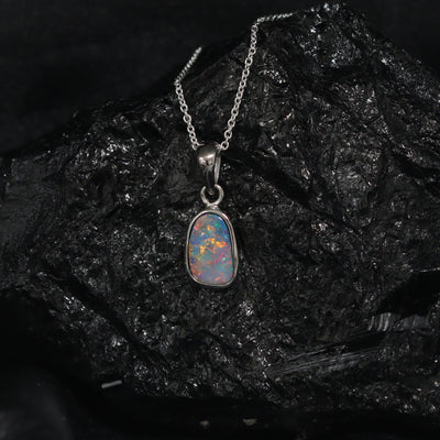 Australian opal doublet set in sterling silver pendant 