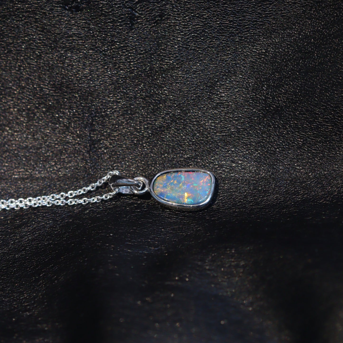 Opal Doublet Pendant – Sterling Silver, Red & Blue Multicolour 2614