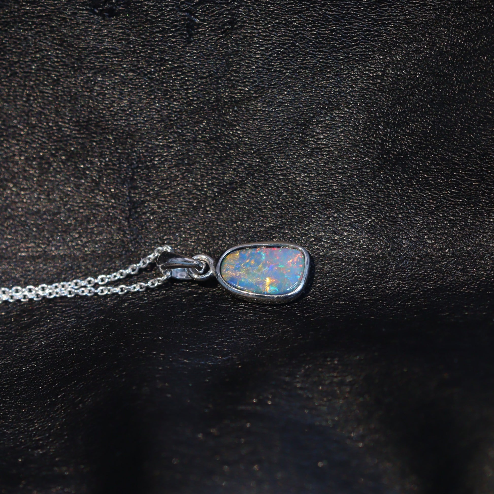 Opal Doublet Pendant – Sterling Silver, Red & Blue Multicolour 2614