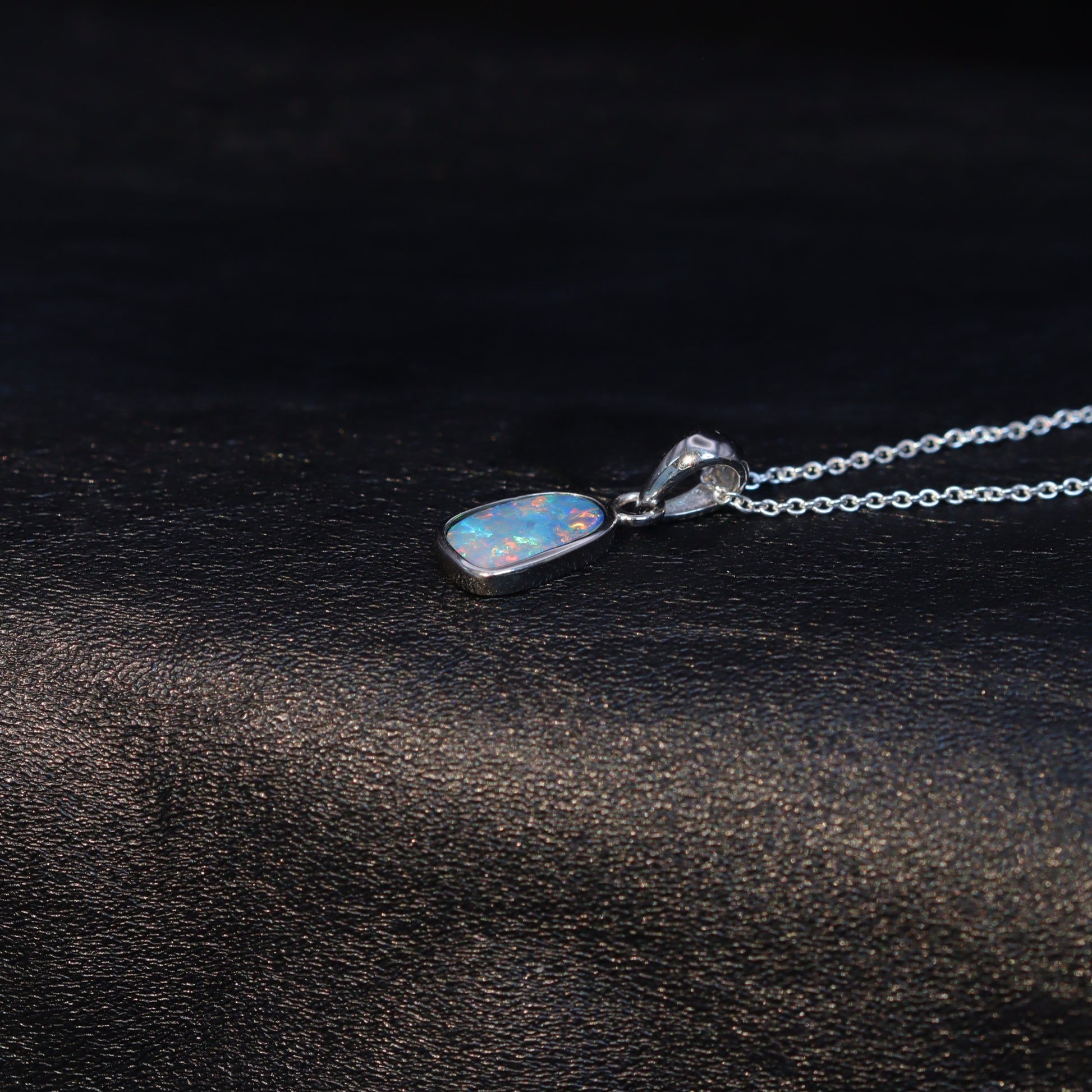 Opal Doublet Pendant – Sterling Silver, Red & Blue Multicolour 2614