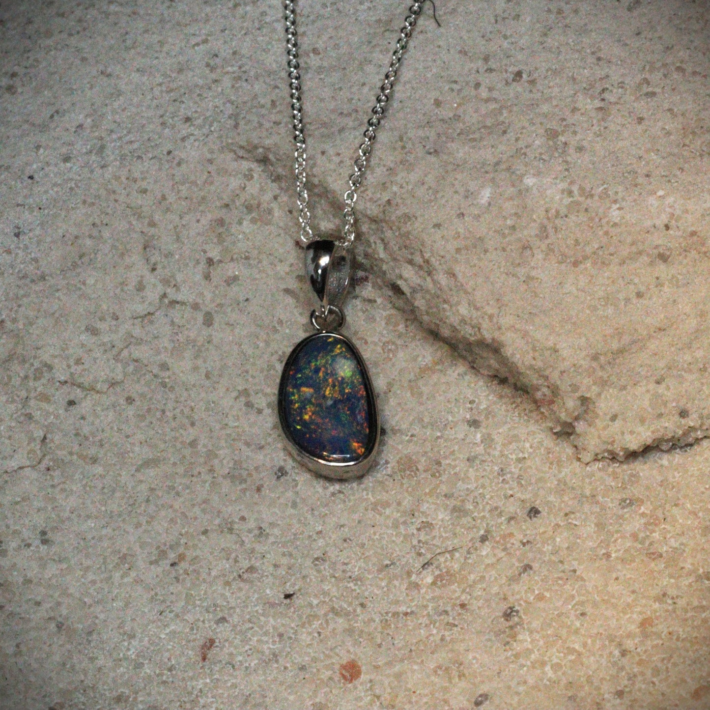 Australian Opal Doublet Silver Pendant – Queensland Fields