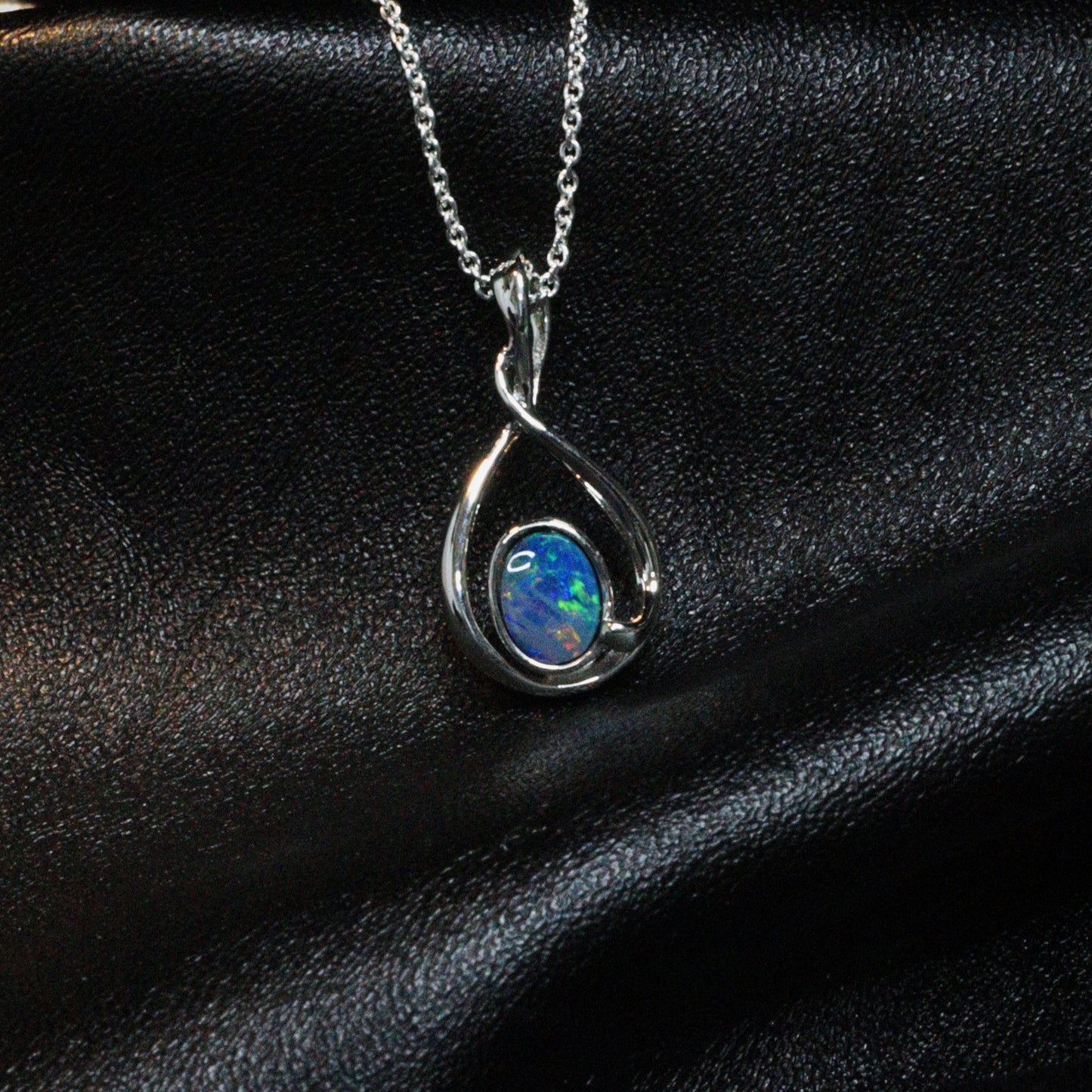 Opal Doublet Pendant – Sterling Silver, 6×4mm, Blue-Green