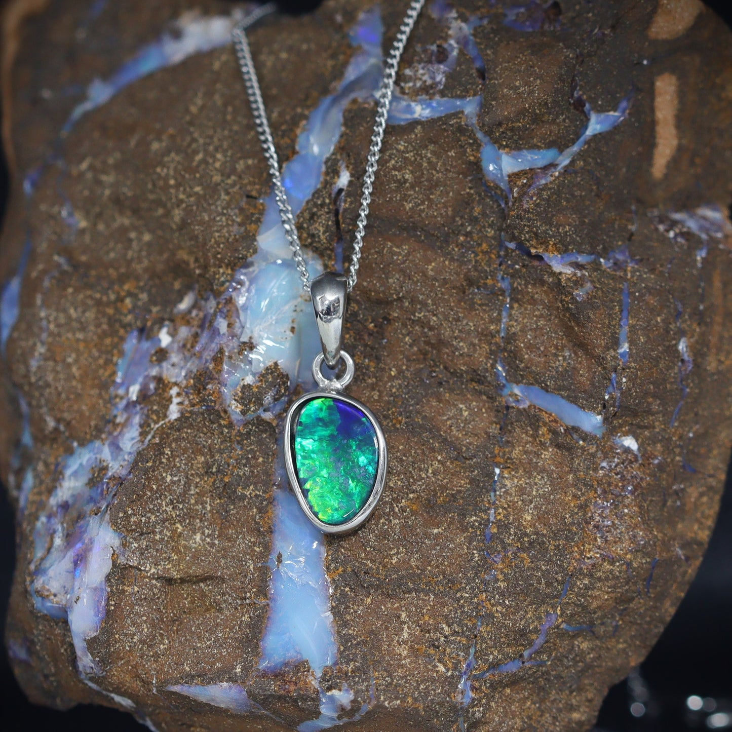 Australian Opal Doublet silver pendant