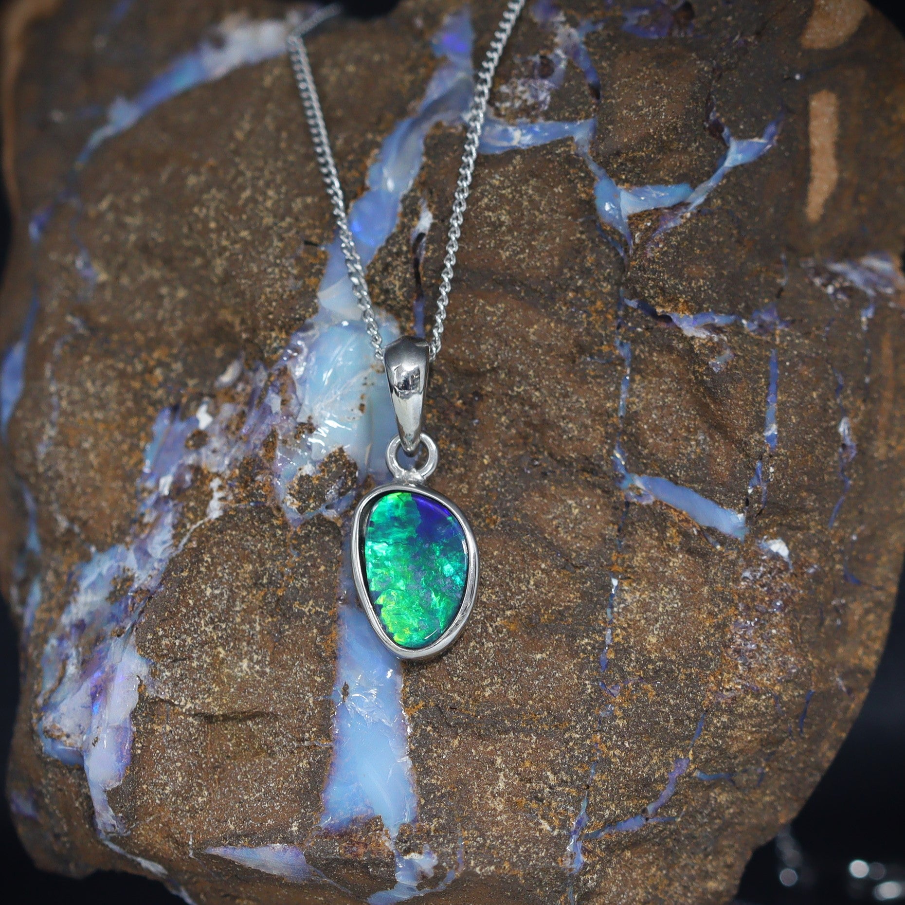 Australian Opal Doublet silver pendant