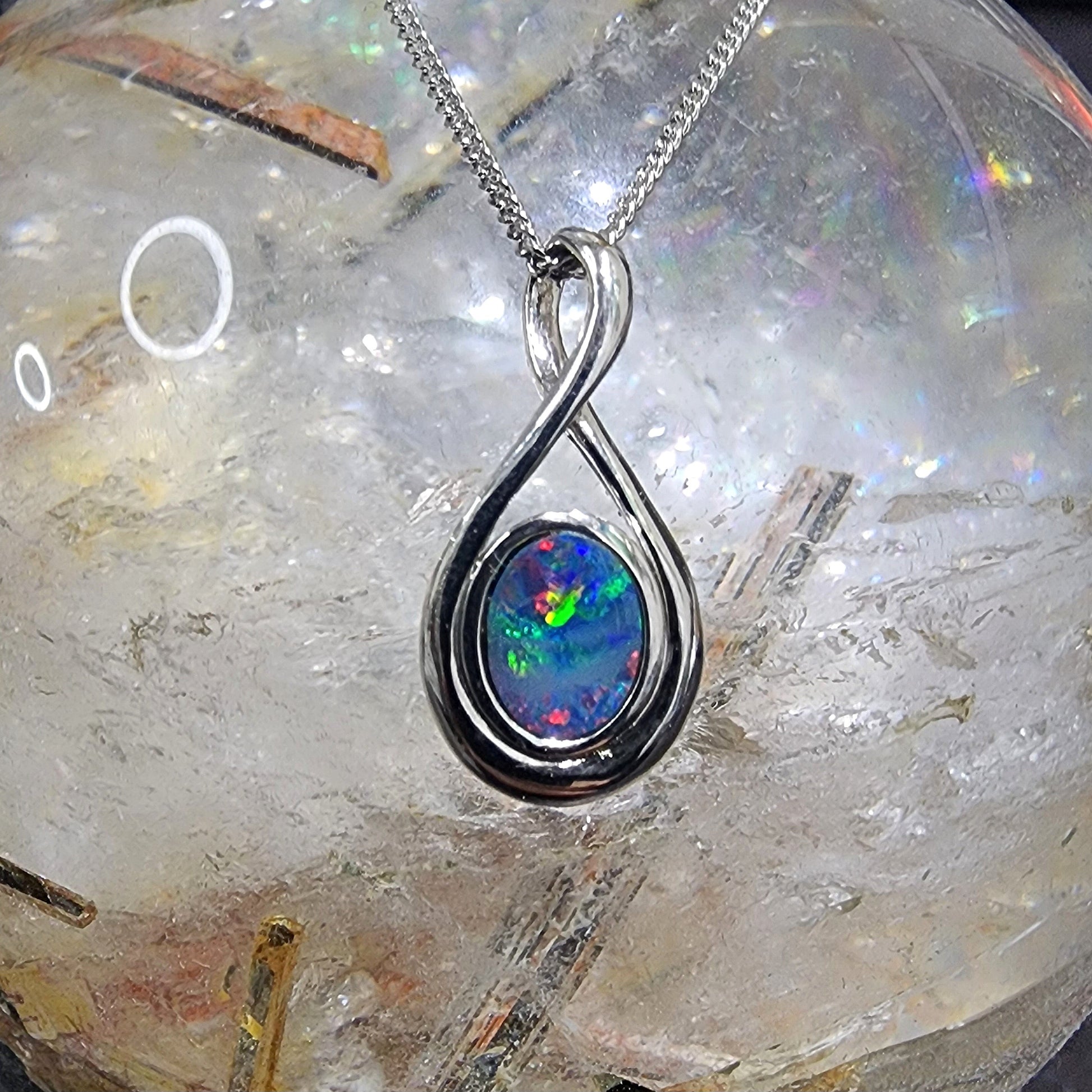 Australian Opal Doublet Silver Pendant