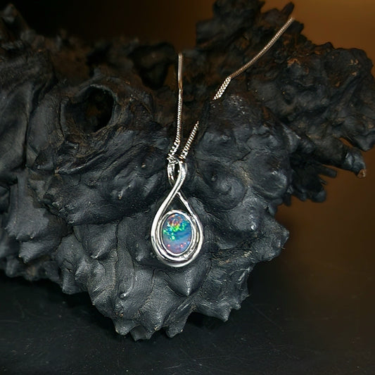 Australian Opal Doublet Silver Pendant