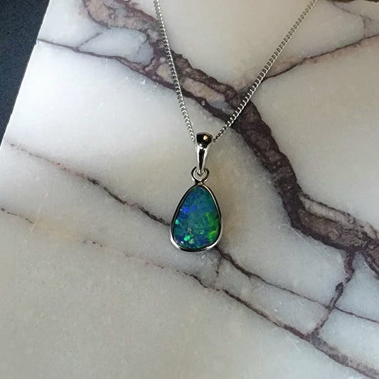Australian Opal Doublet Silver Pendant 