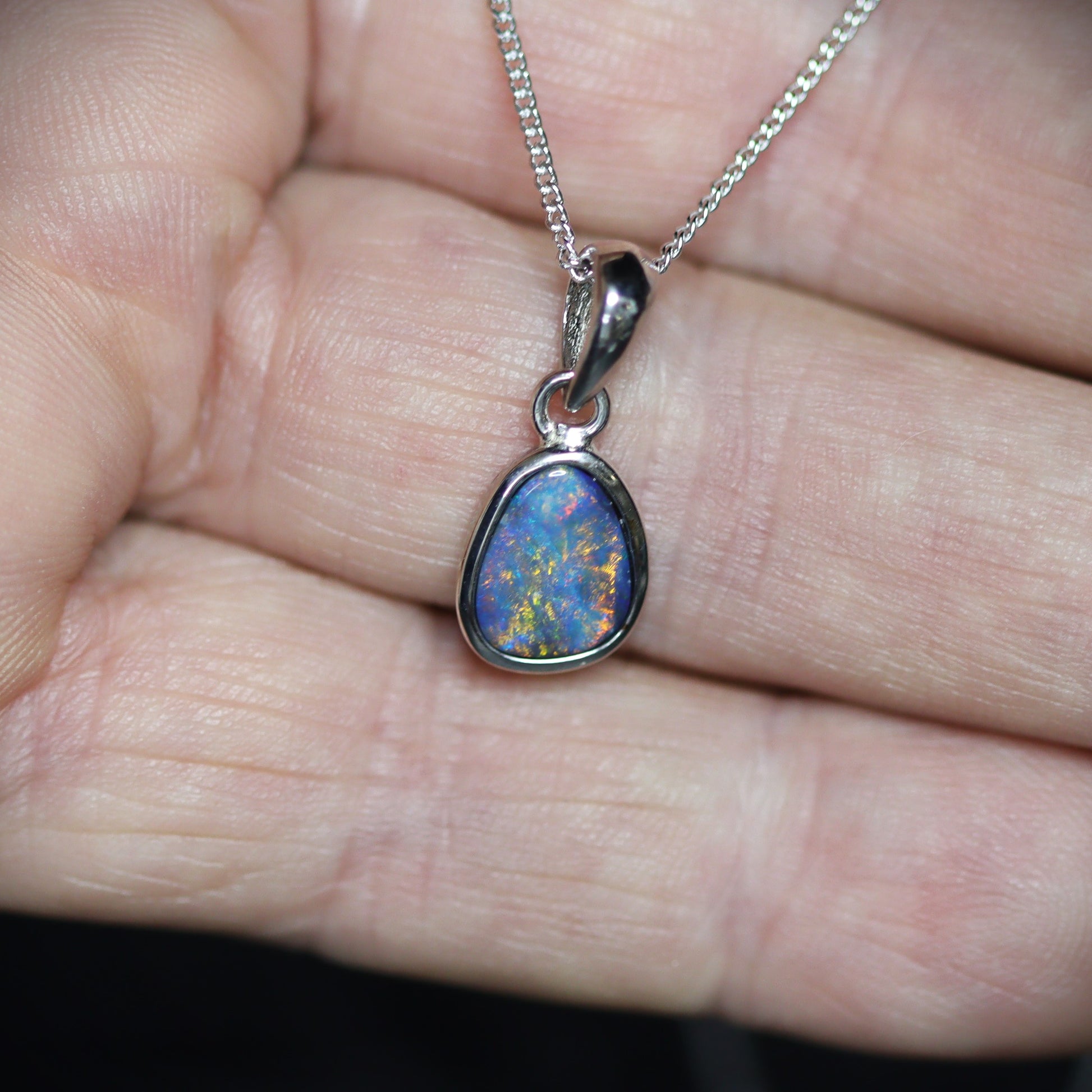 Australian opal doublet silver pendant