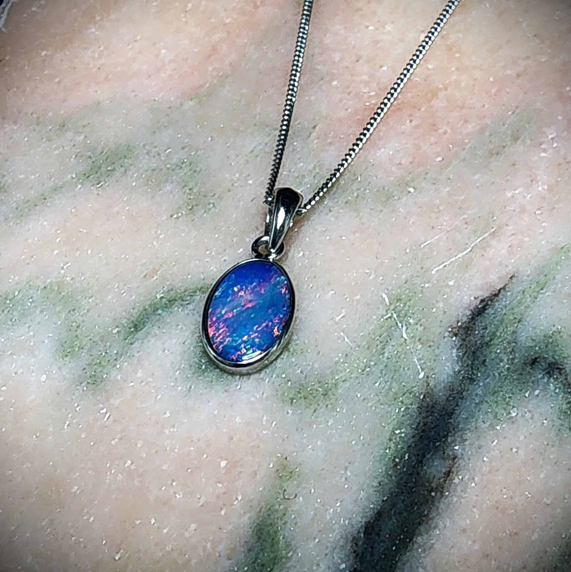 Australian Opal Doublet Silver Pendant 