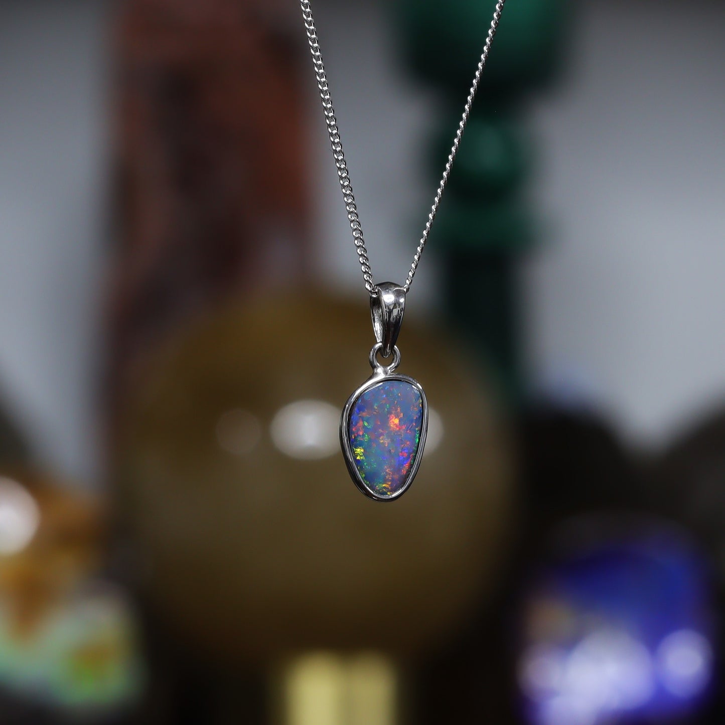 Australian opal doublet silver pendant