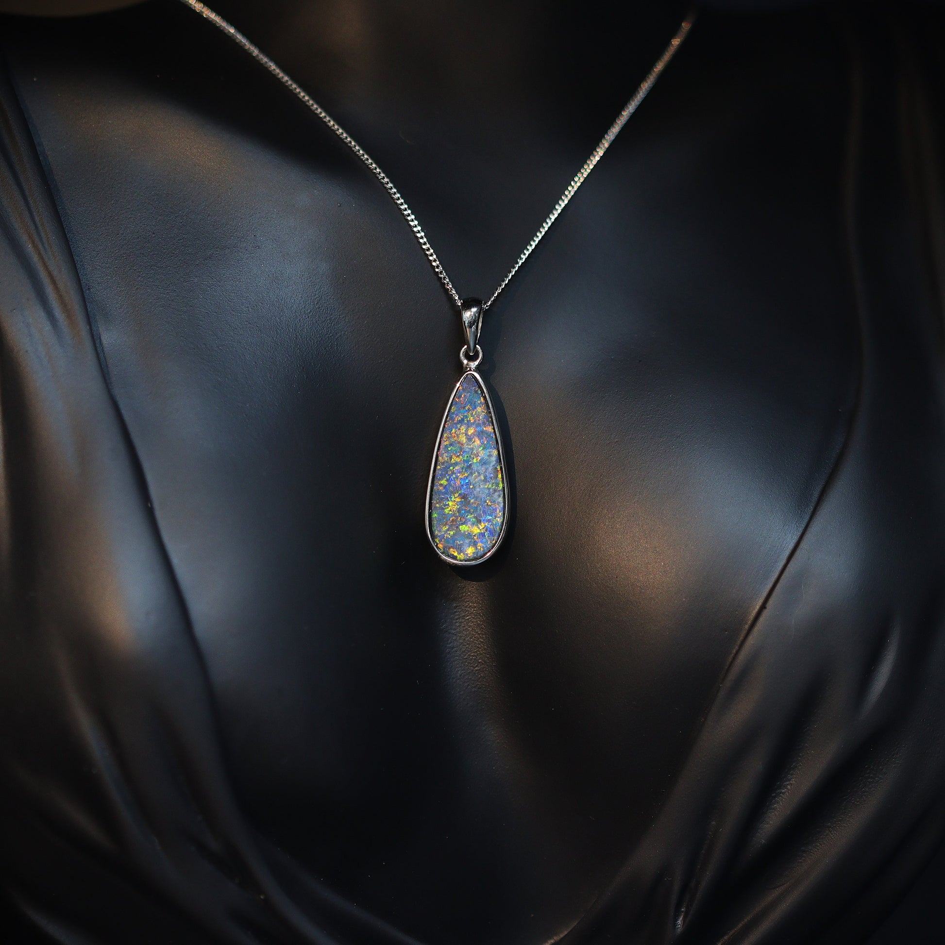 Australian opal doublet silver pendant