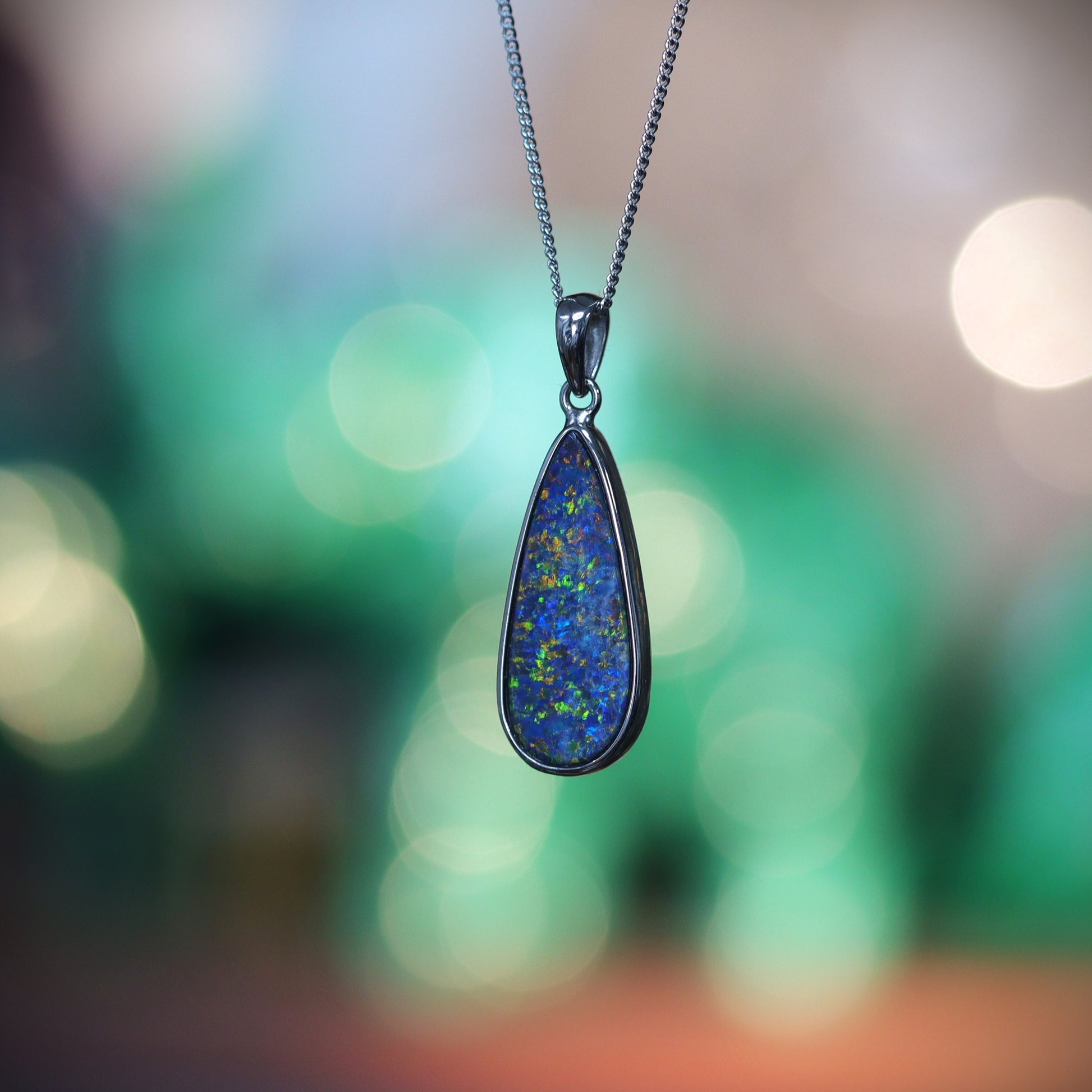Australian opal doublet silver pendant