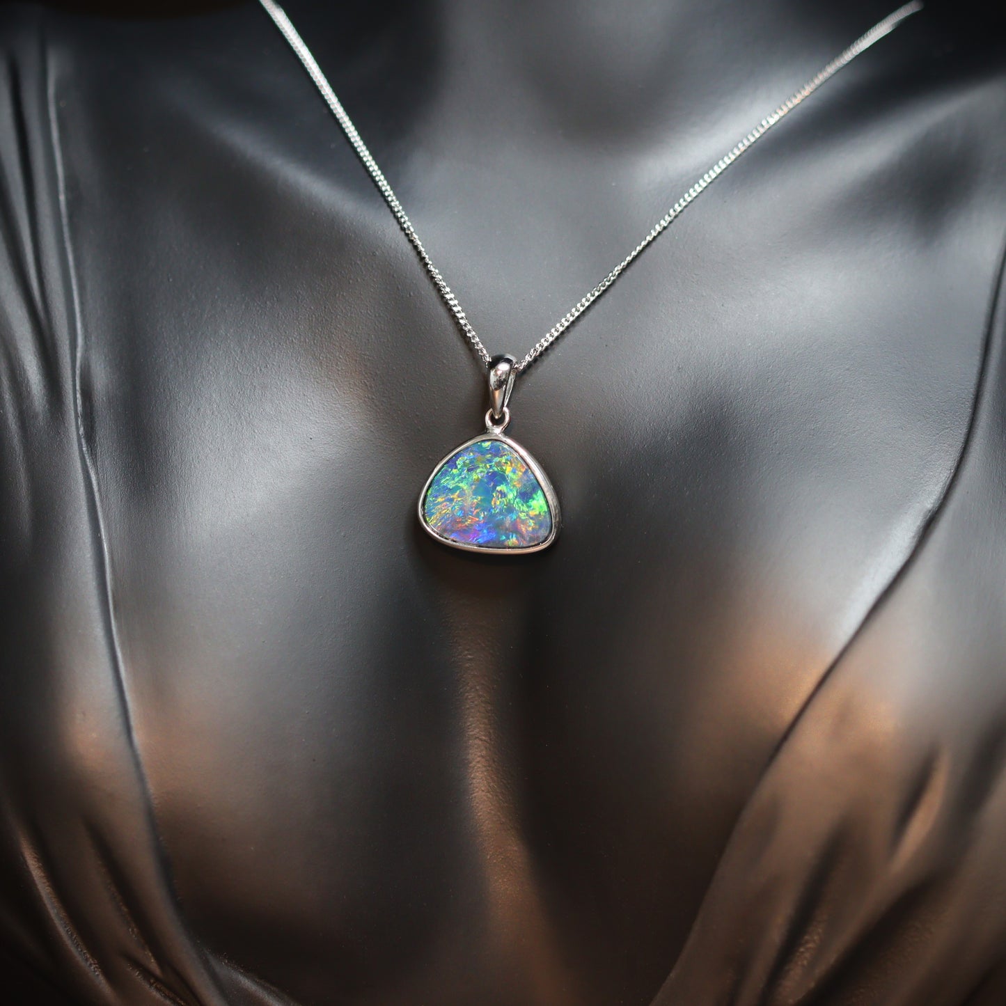 Australian opal doublet silver pendant
