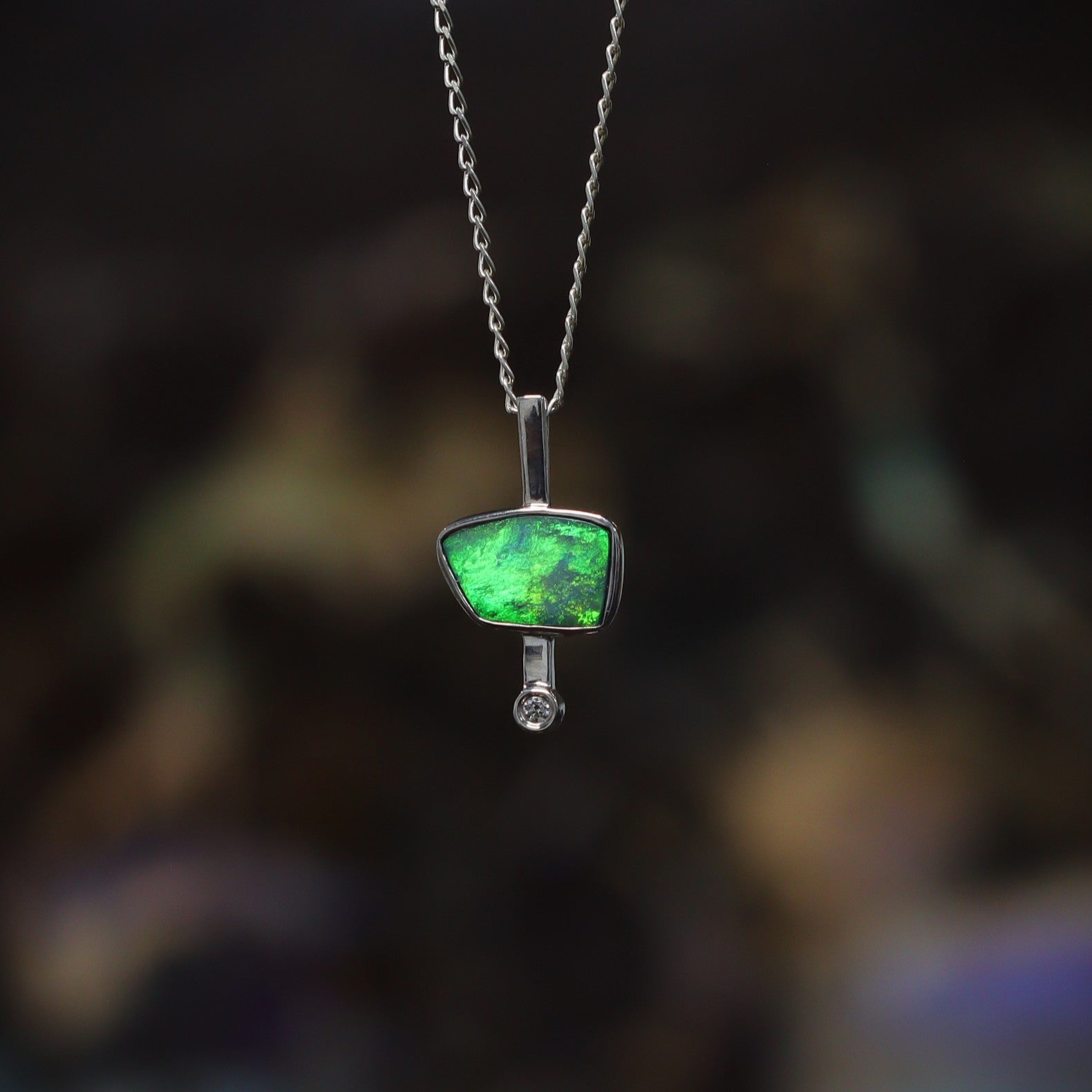 Opal Doublet Pendant – Sterling Silver, 8×13mm, Green Flash 2625